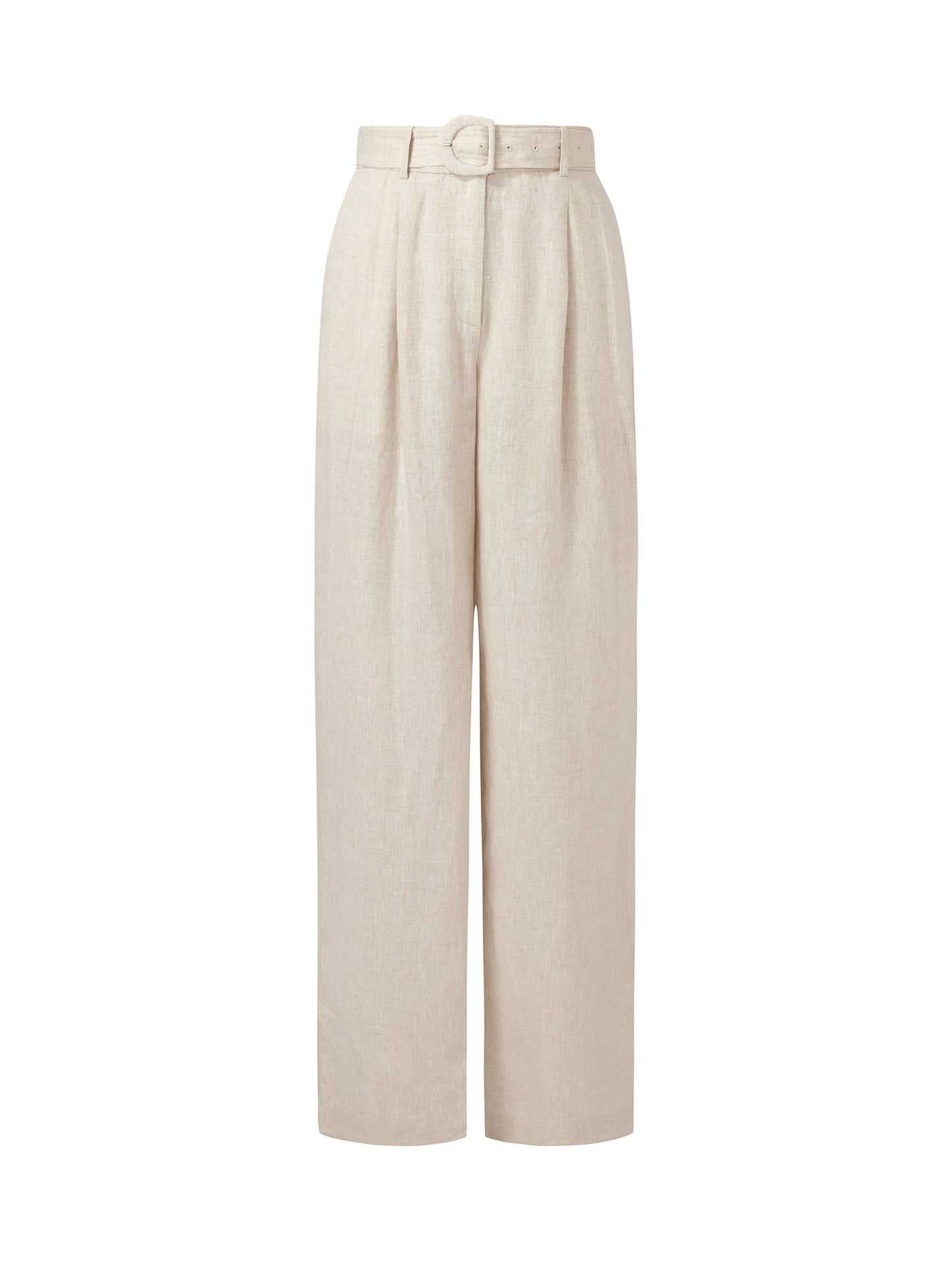 100% Linen Women Straight Leg Pants With Belt