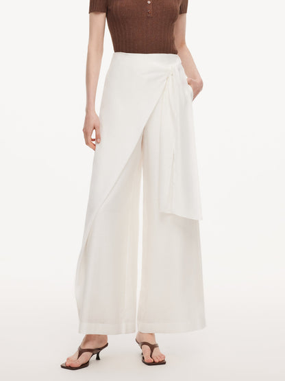 Lyocell Acetate Linen Blend Tie Front Women Pants