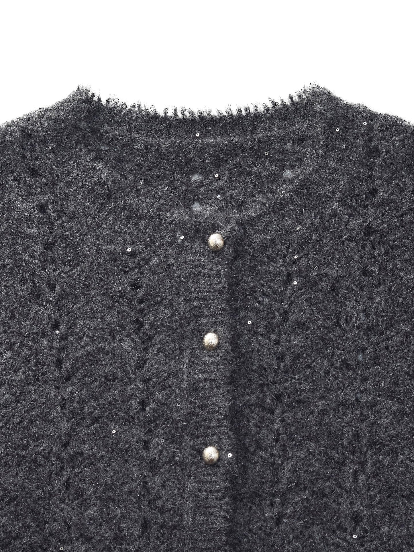 Alpaca Wool Blend Frayed Edges Women Open-Knit Cardigan