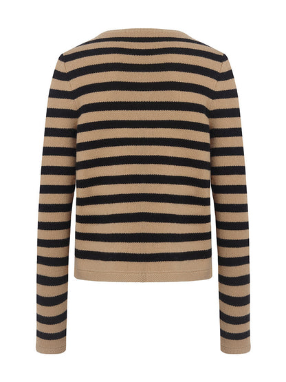 Button Up Woolen Striped Lady Cardigan