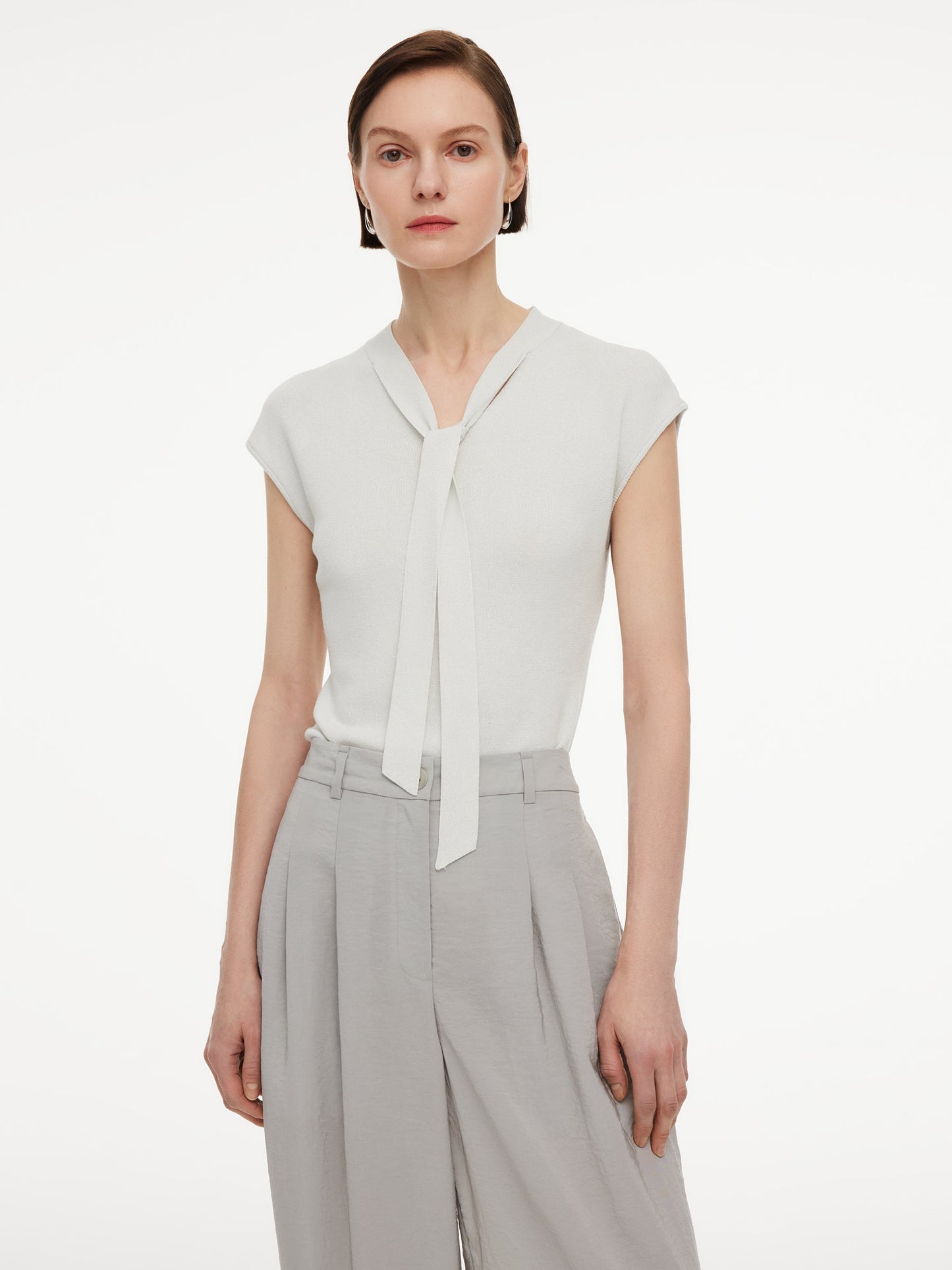 Lyocell Wool Blend Tie Front Women Knit Top