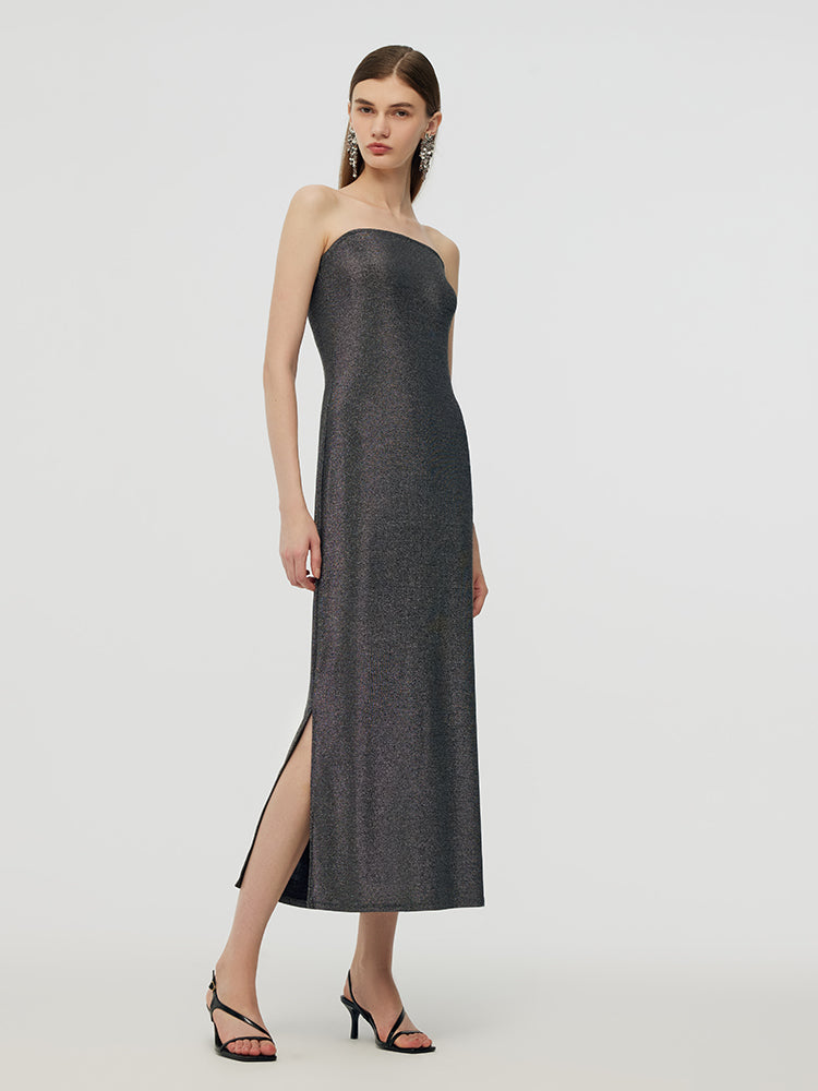 Glitter Women Party Slip Maxi Dress With Detachable Spaghetti Strap
