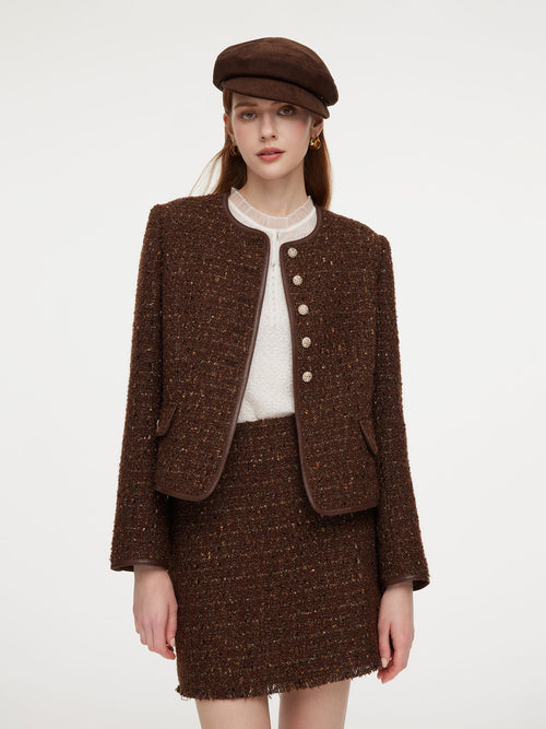 [Preview] Wool Blend Tweed Sequins Women Jacket