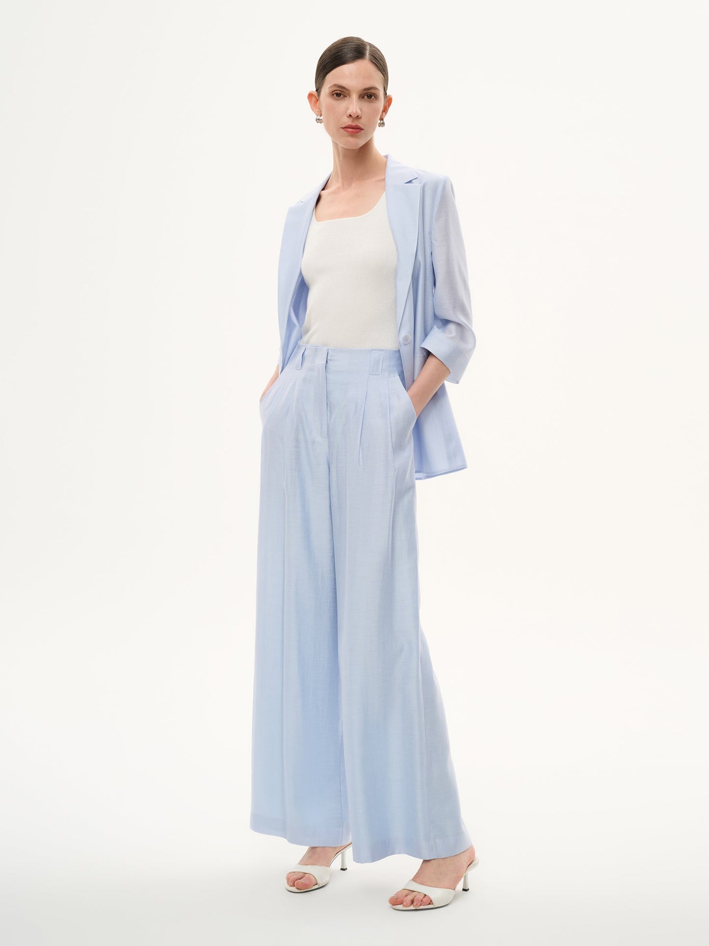 Tencel Acetate Linen Blend Women Straight Leg Pants