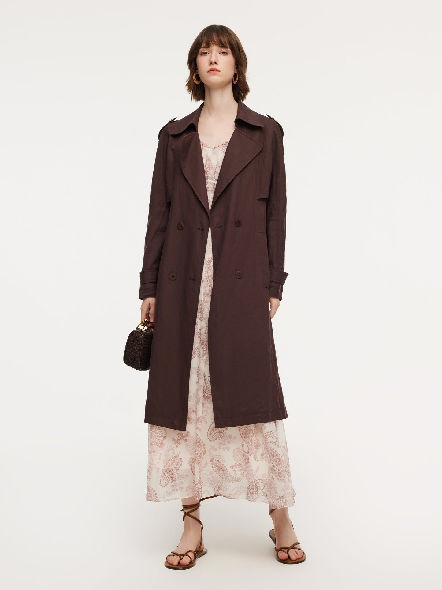 Linen Blend Women Belted Trench Coat