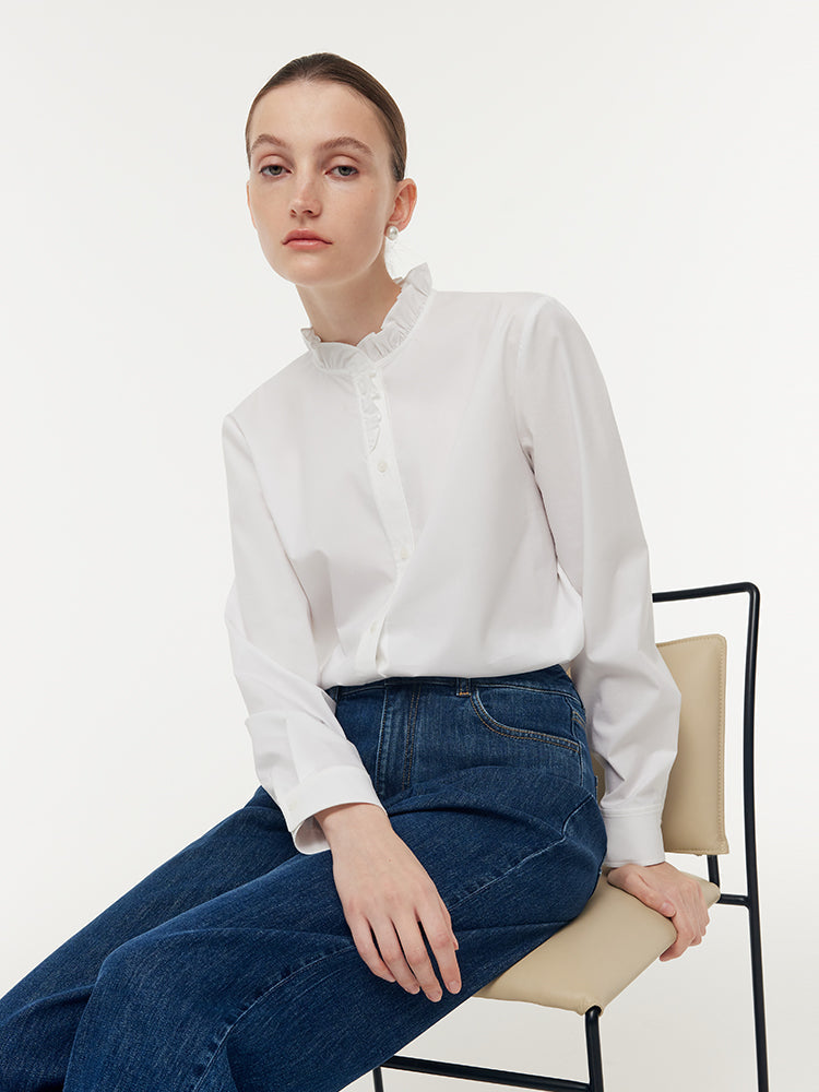 Cotton Ruffle Collar Women Shirt