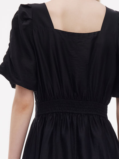 Tencel Blend Square Neck Women Puff Sleeve Maxi Dress