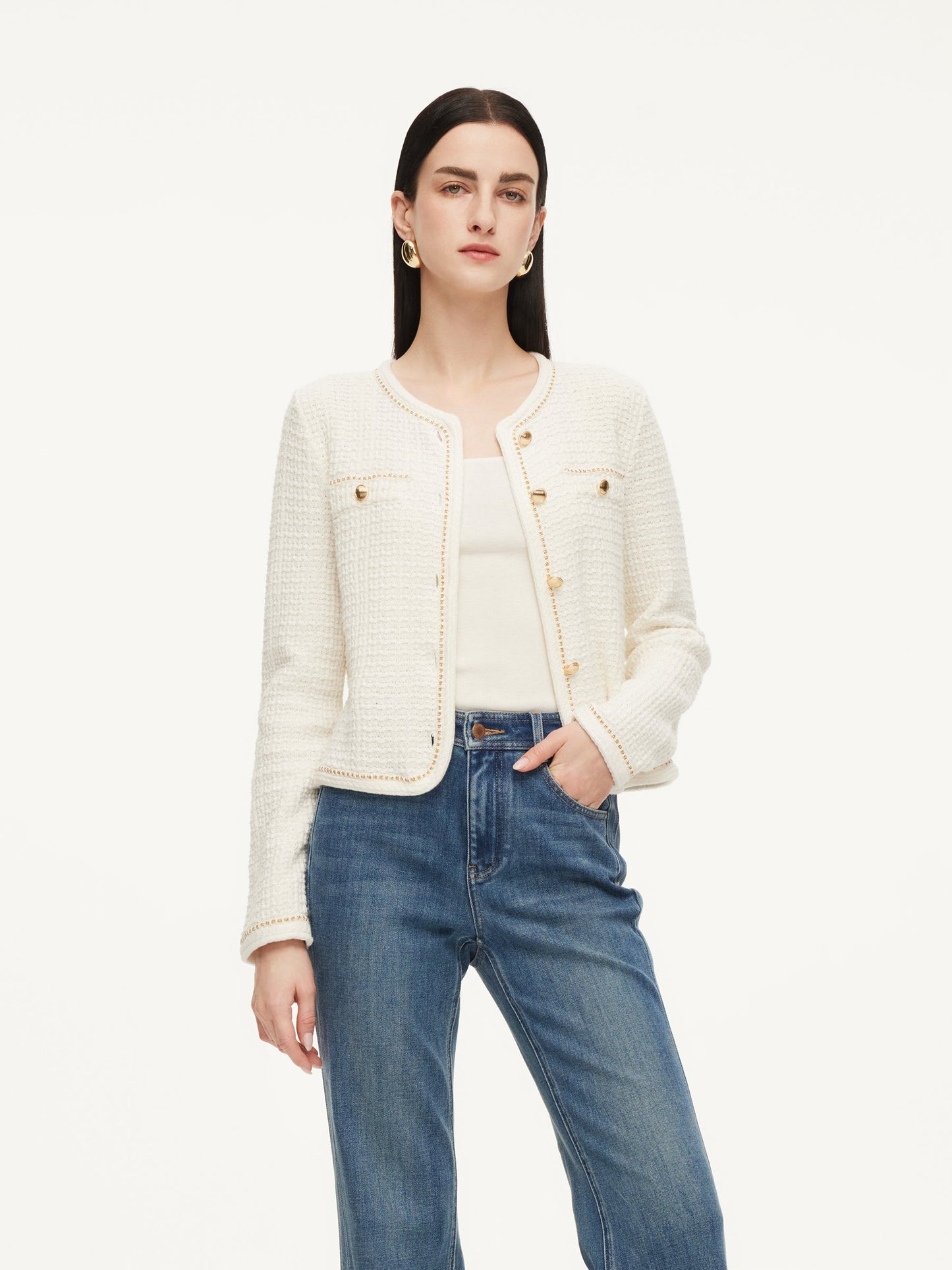 Round Neck Single-Breasted Women Cardigan