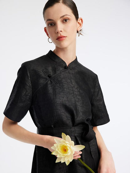 Xiang Yun Silk Mandarin Collar Cheongsam Qipao Mini Dress
