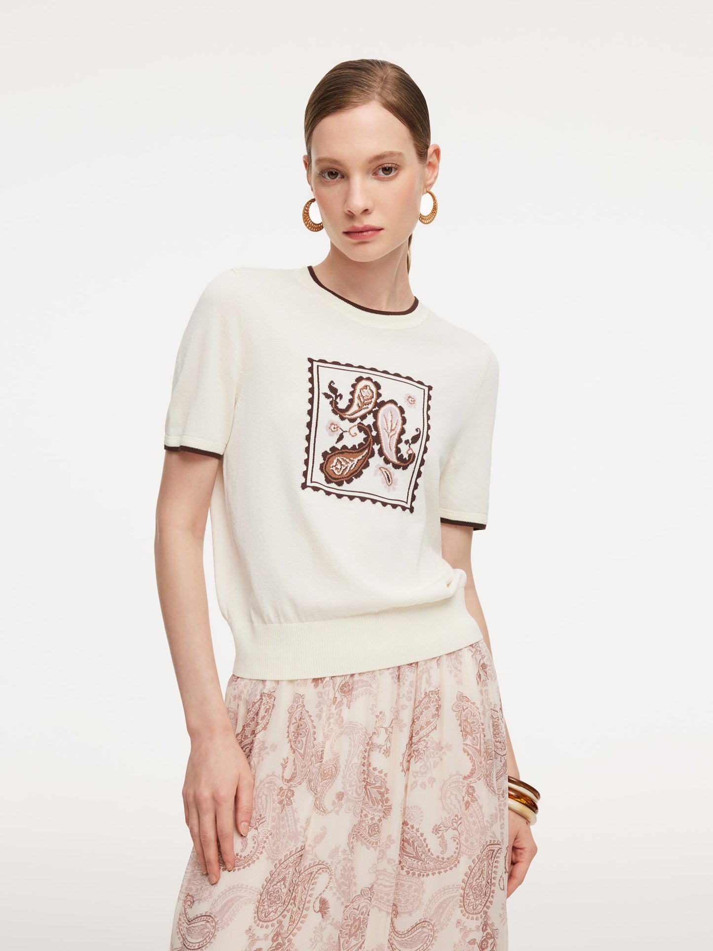 Lyocell Blend Contrast Trim Women Knit Top