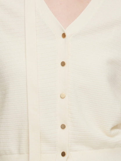 Tencel Wool Blend V-Neck Women Cardigan With Detachable Ribbon