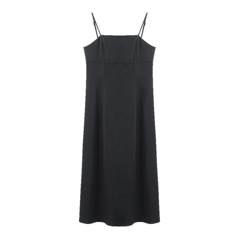 Black Triacetate Spaghetti Strap Midi Dress
