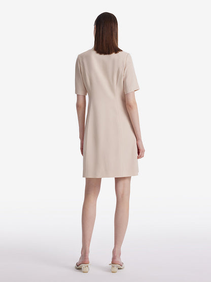 Acetate Single-Breasted Women Mini Dress With Detachable Lace Collar