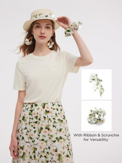 Acetate Blend Floral Print Women Tiered Skirt