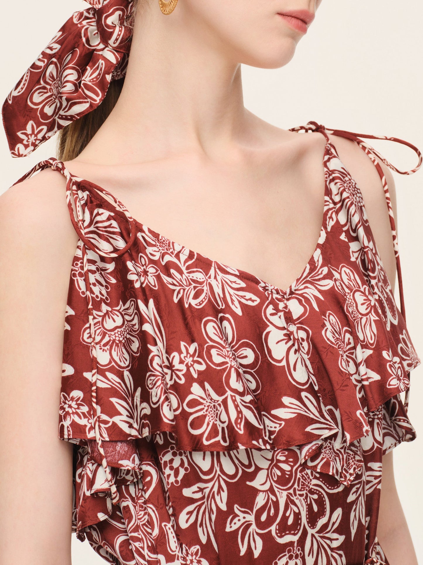Marigold Floral Print Cold Shoulder Women Strap Maxi Dress