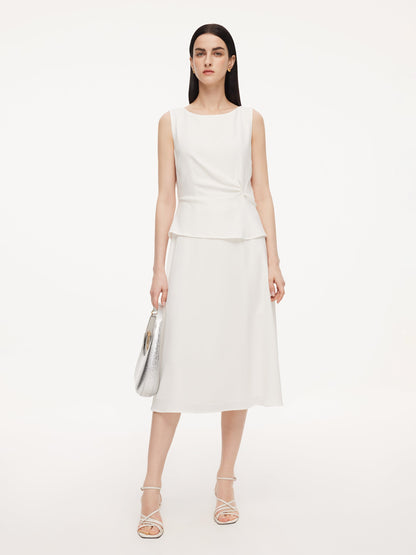 Triacetate Blend Mock Layered Women Sleeveless Midi Dress