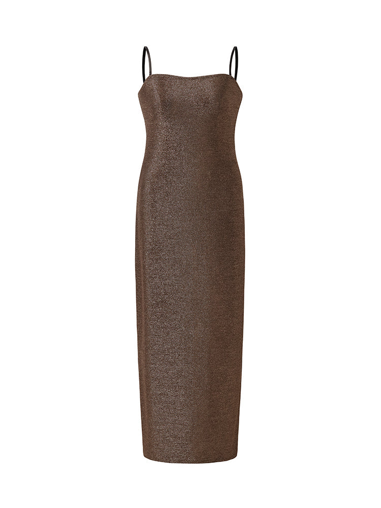 Glitter Women Party Slip Maxi Dress With Detachable Spaghetti Strap