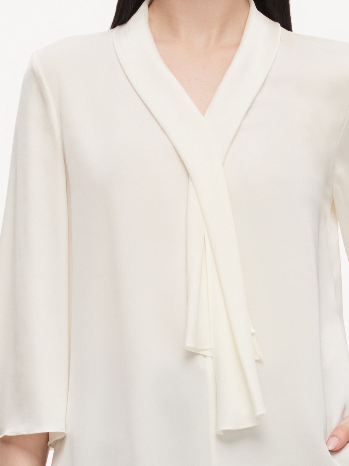 22MM Mulberry Silk Tie Neck Women 3/4 Sleeve Blouse