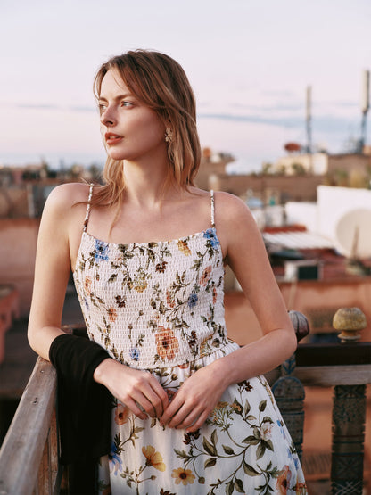 Tencel Blend Cardigan And Floral Print Strap Dress Two-Piece Set