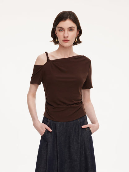 Tencel Blend Stretch One-Shoulder Women Knit Top