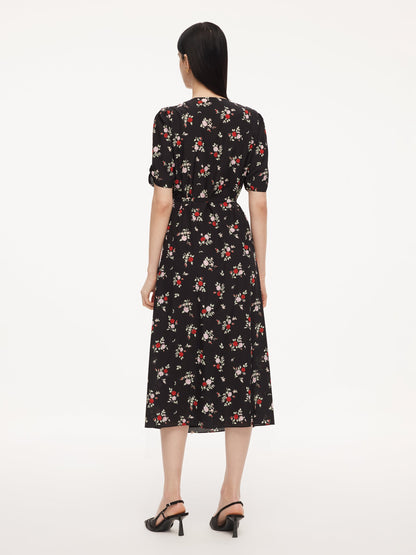 16MM Mulberry Silk Floral Print Women Maxi Wrap Dress