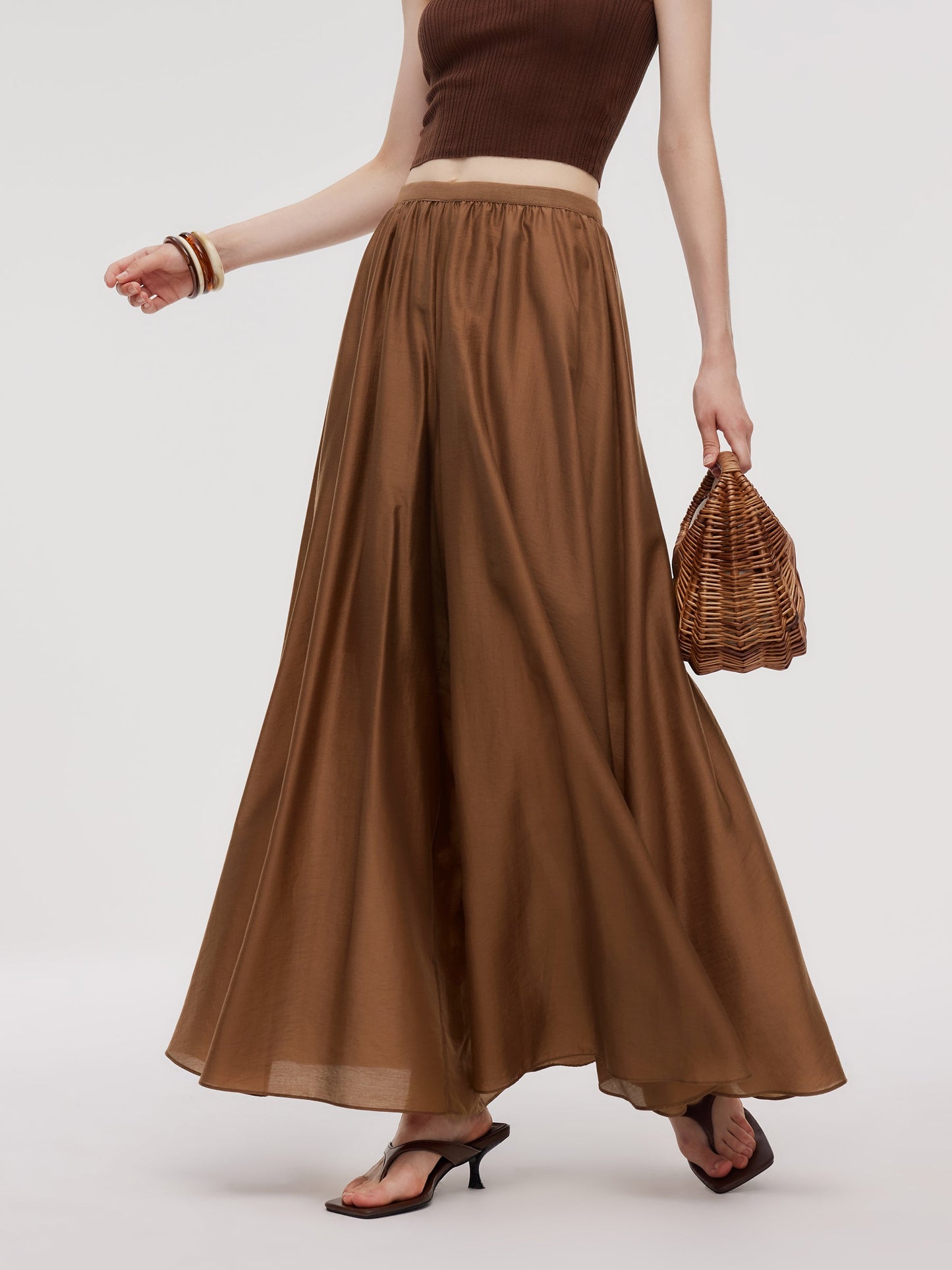 Tencel Blend Elastic Waist Women Culottes