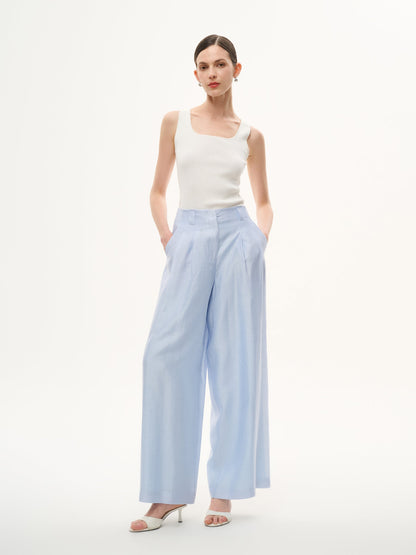Tencel Acetate Linen Blend Women Straight Leg Pants