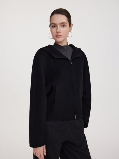 Tencel Wool Blend Double-Faced Hooded Women Jacket