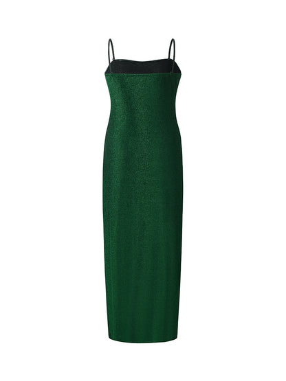 Glitter Women Party Slip Maxi Dress With Detachable Spaghetti Strap