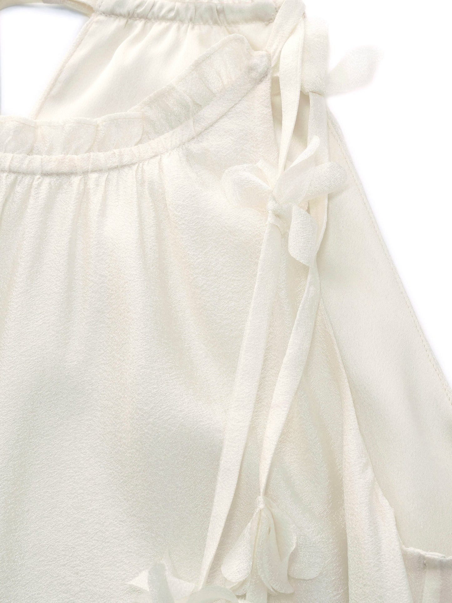 Ruffle Neckline Women Halter Maxi Dress With Floral Ribbon
