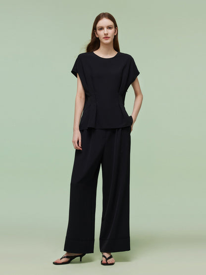 Four-Way Stretch Top And Ankle Length Pants Two-Piece Set With Belt