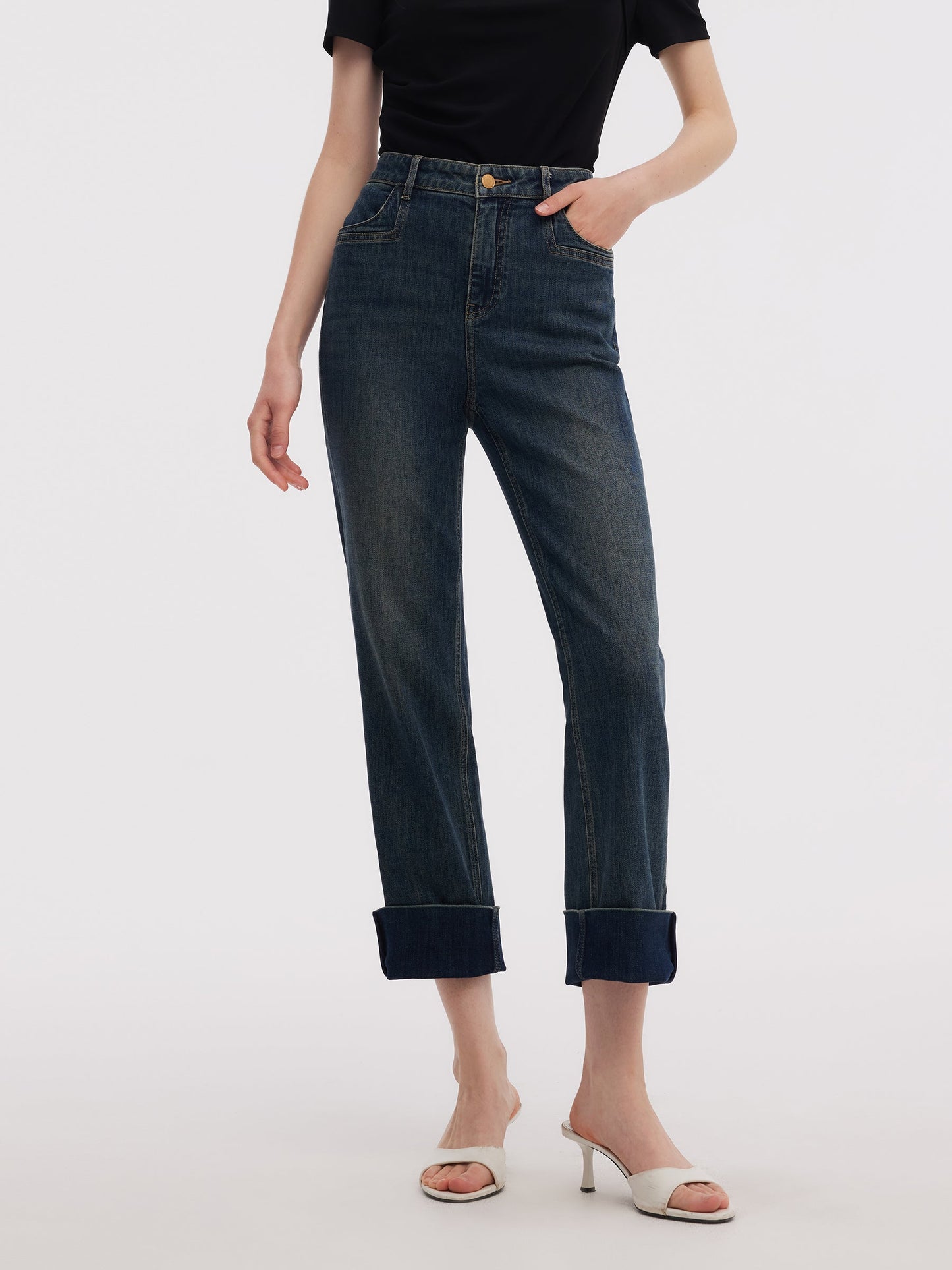 Denim Women Ankle-Length Cuffed Jeans