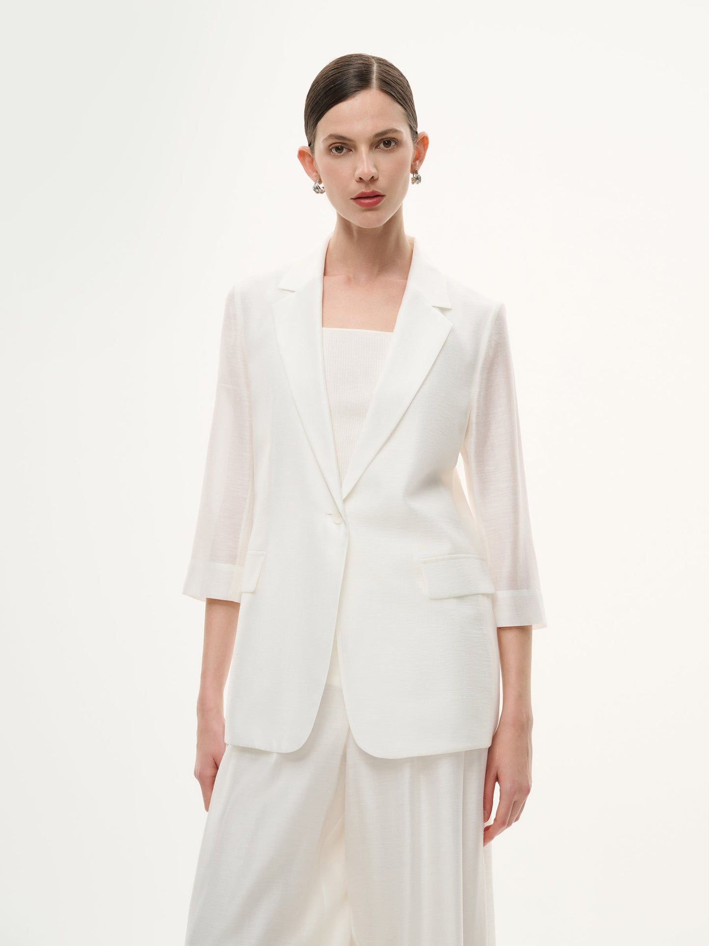 Tencel Acetate Blend 3/4 Sleeve Women Blazer