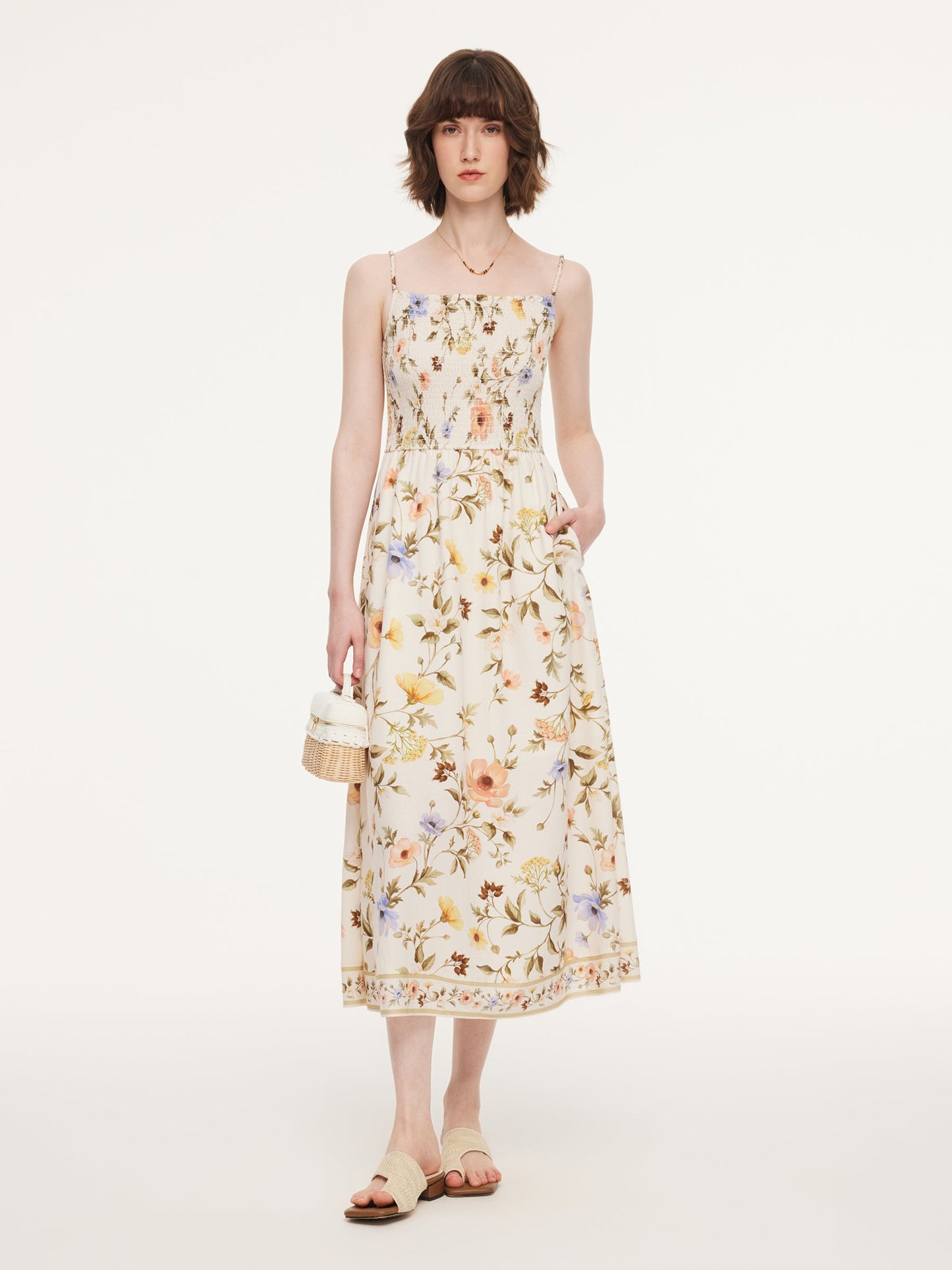 Tencel Blend Cardigan And Floral Print Strap Dress Two-Piece Set