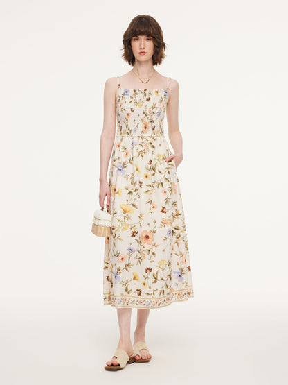 Tencel Blend Cardigan And Floral Print Strap Dress Two-Piece Set