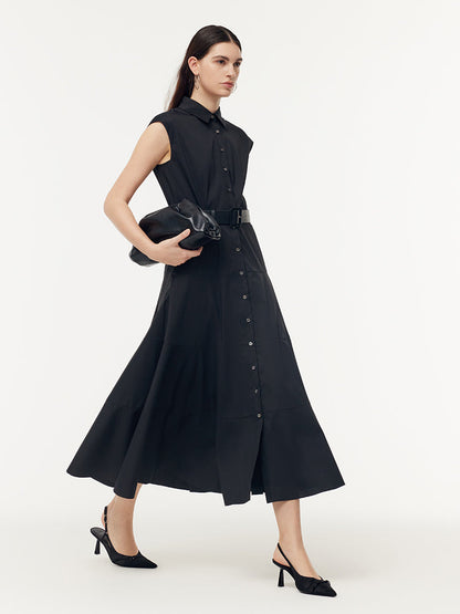 Gathered Waist Cap Sleeve Women Maxi Dress With Leather Belt
