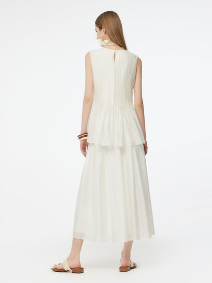 Tencel Blend Pleated Tank Top And Skirt Two-Piece Set