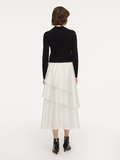 Lyocell Wool Blend Off Shoulder Knit Top And Sleeveless Tiered Dress Two-Piece Set