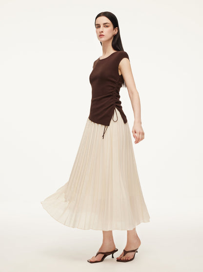 Modal Acetate Blend Asymmetrical Hem Knit Top And Pleated Skirt Two-Piece Set
