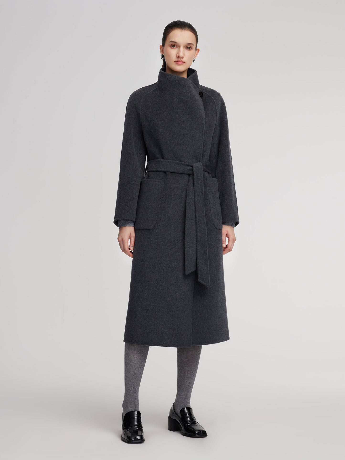100% Wool Windproof Convertible Collar Women Wrap Overcoat