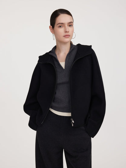 Tencel Wool Blend Double-Faced Hooded Women Jacket