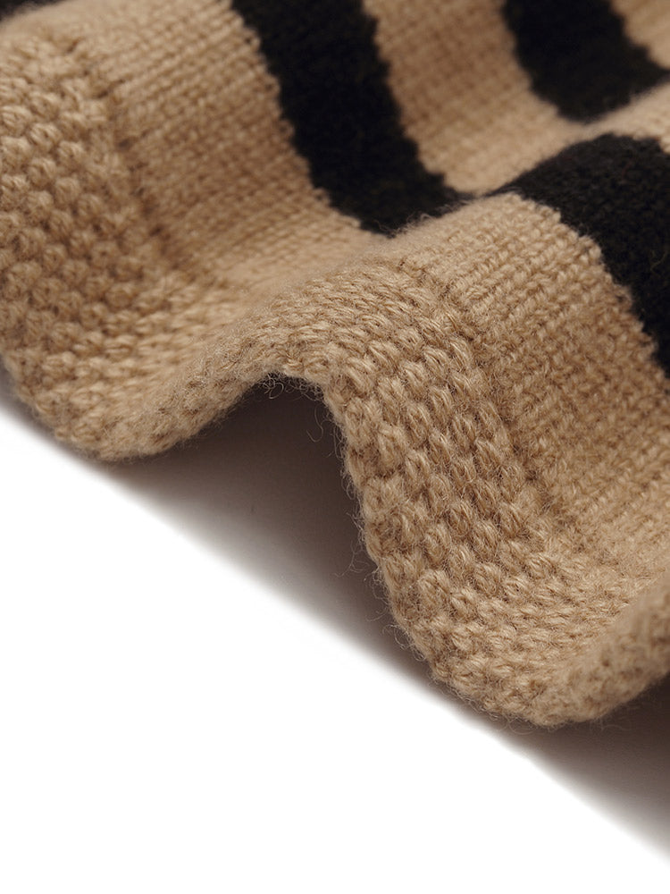 Button Up Woolen Striped Lady Cardigan