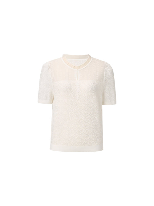 [Preview] Jacquard Ruffle Neck Women Knit Top