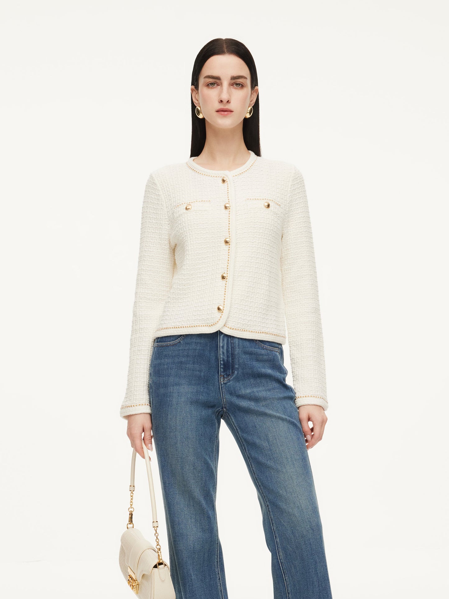 Round Neck Single-Breasted Women Cardigan