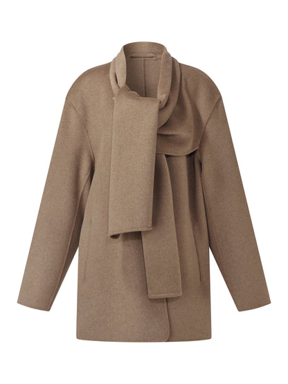 Cashmere Wool Blend Double-Faced Scarf Collar Women Coat