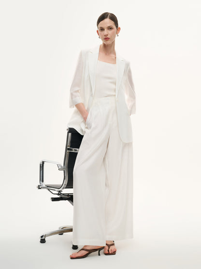 Tencel Acetate Linen Blend Women Straight Leg Pants