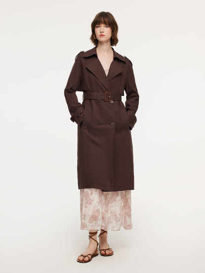 Linen Blend Women Belted Trench Coat
