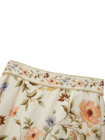 Tencel Blend Floral Print Women A-Line Skirt With Scrunchie