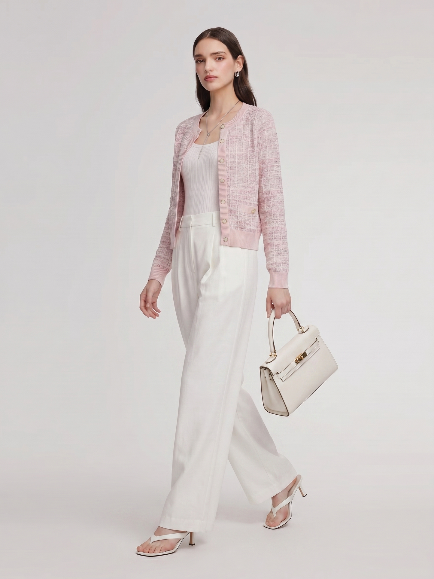 Textured Round Neck Women Stretchy Cardigan