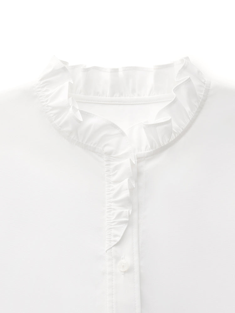 Cotton Ruffle Collar Women Shirt